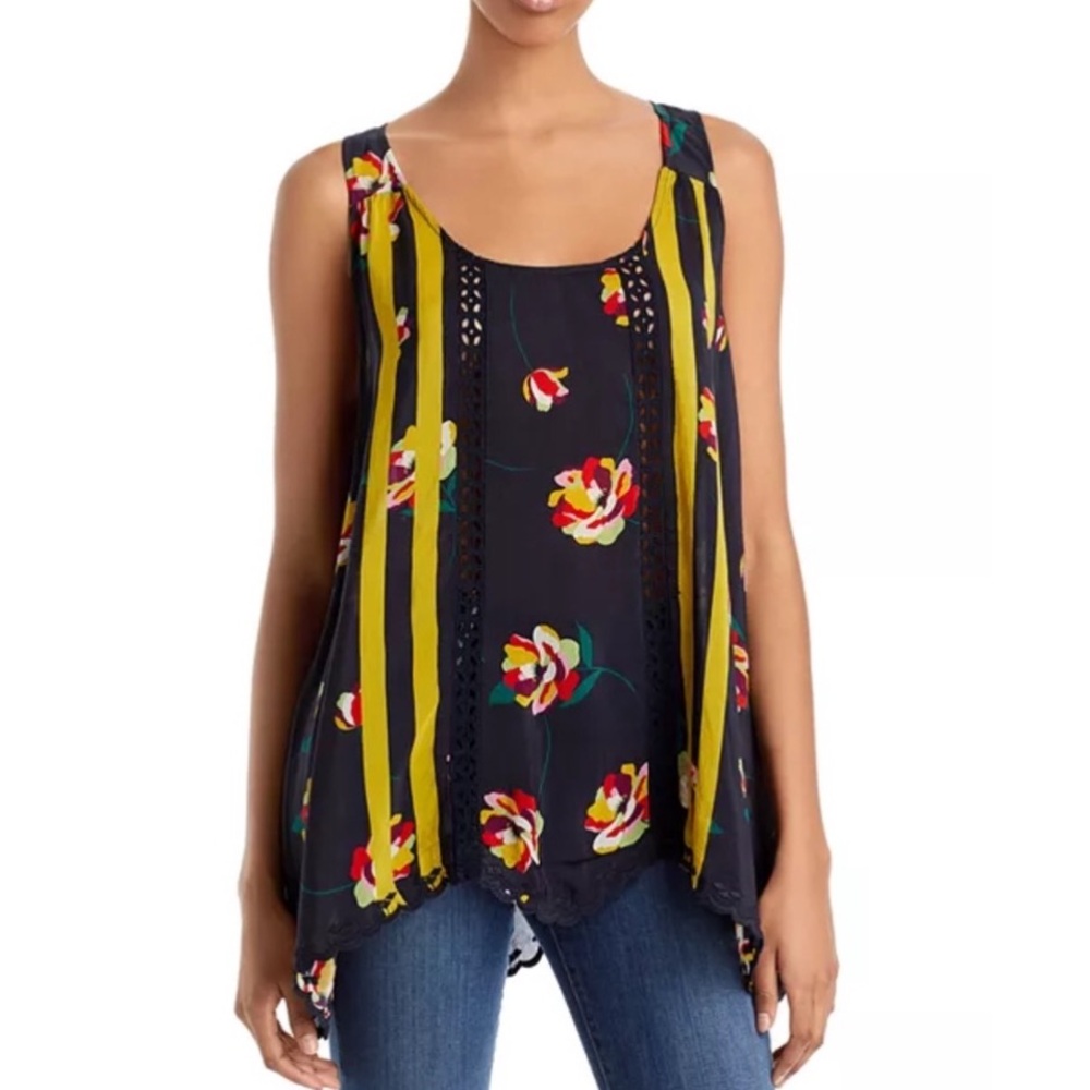 Johnny Was Emily Georgette Eyelet Tank Floral‎ Sleeveless Embroidered Tunic M